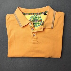 Robert Graham Polo Shirt Mens Orange Embroidered Contrast Trim Short Sleeve